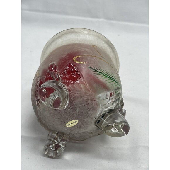 Heavy Crystal Frosted Glass Candle Holder 3-Footed Christmas Holiday Decor - Picture 7 of 11